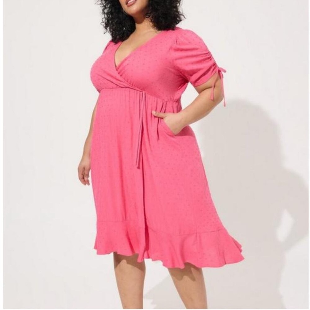 Torrid Pink Wrap Dress - Picture 2 of 14